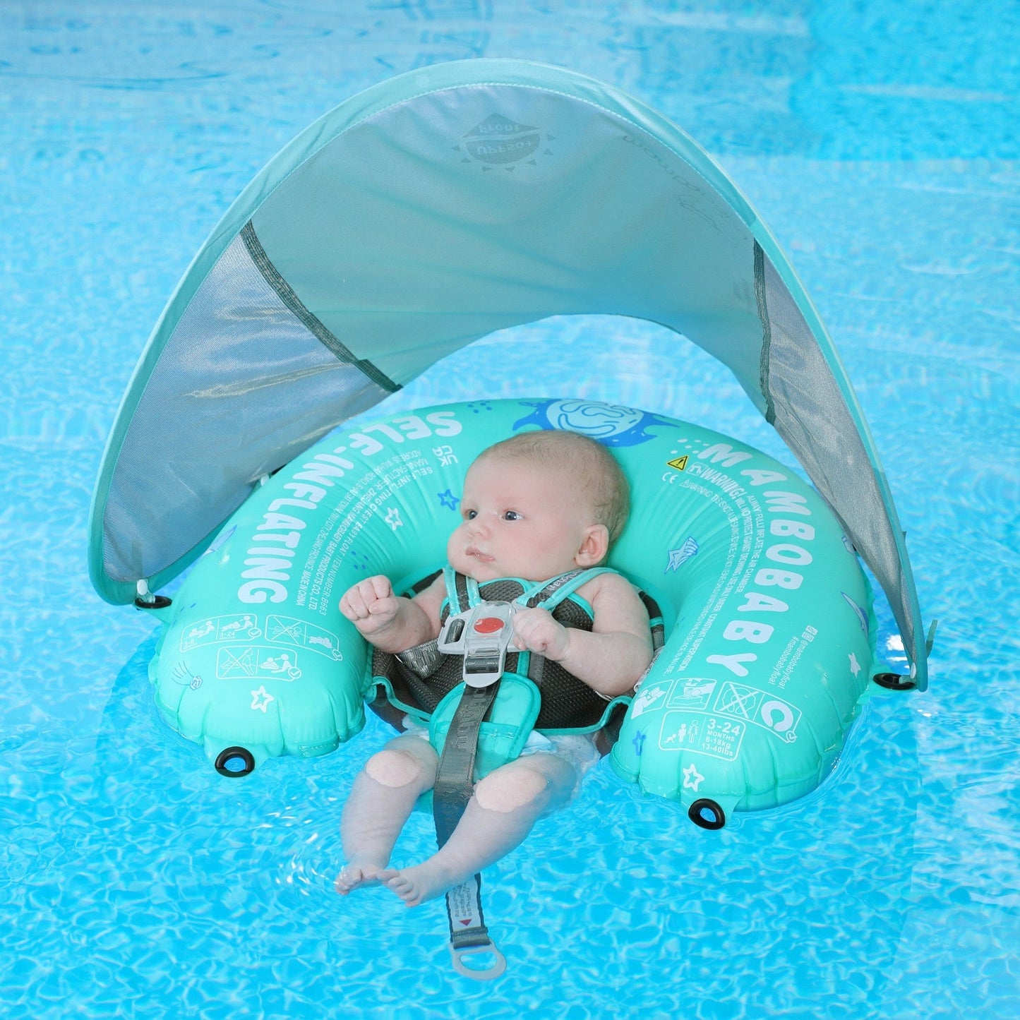 Mambobaby Self-Inflating Baby Swim Float with Canopy